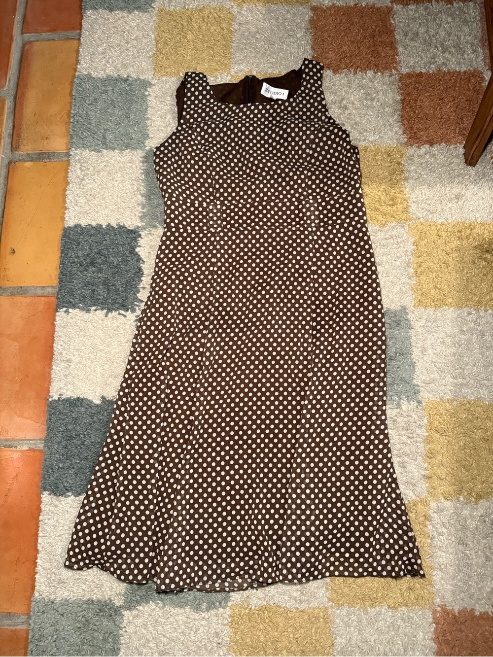 Polka Dot A-Line Midi Dress - Brown